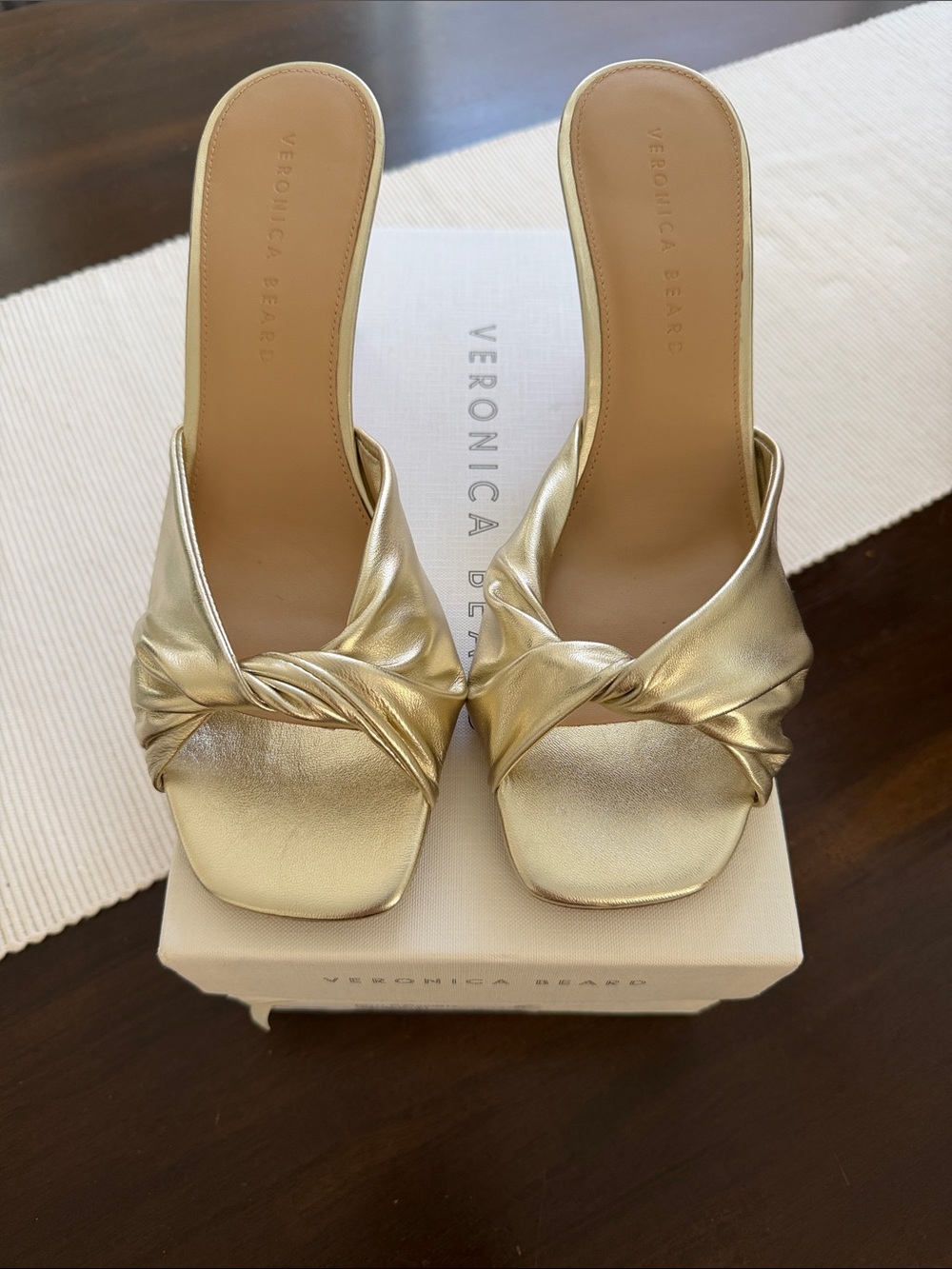 Veronica Beard Metallic Gold Knotted Mule Slides